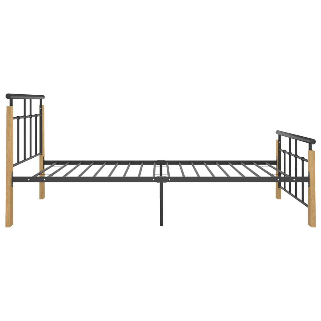 Bed Frame | Black and Light Oak | Powder-coated metal, solid oak wood
