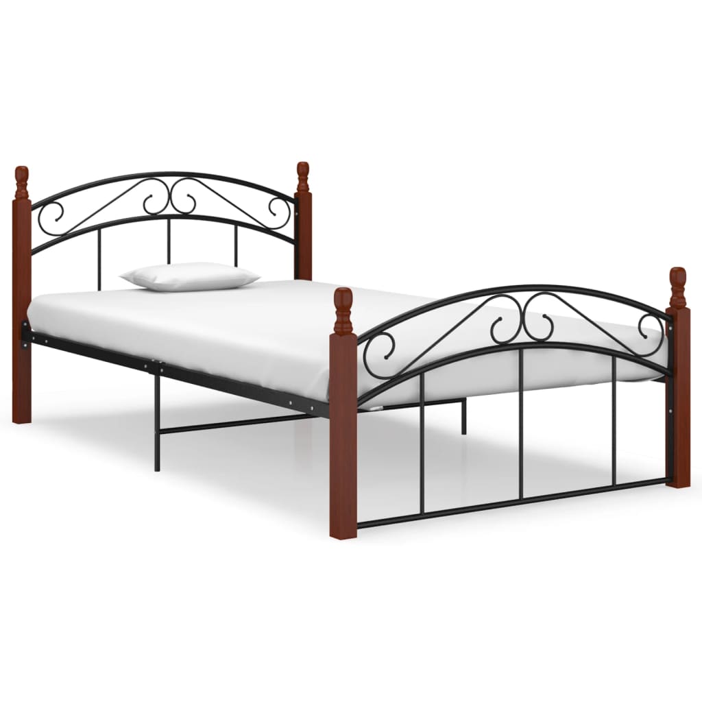 Bed Frame | Black and natural | Powder-coated metal, solid oak wood