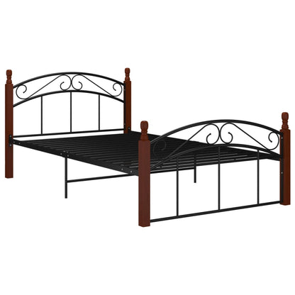 Bed Frame | Black and natural | Powder-coated metal, solid oak wood