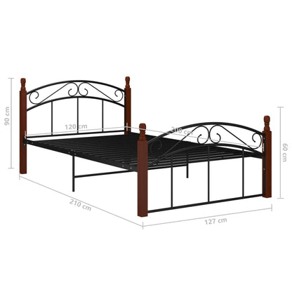 Bed Frame | Black and natural | Powder-coated metal, solid oak wood