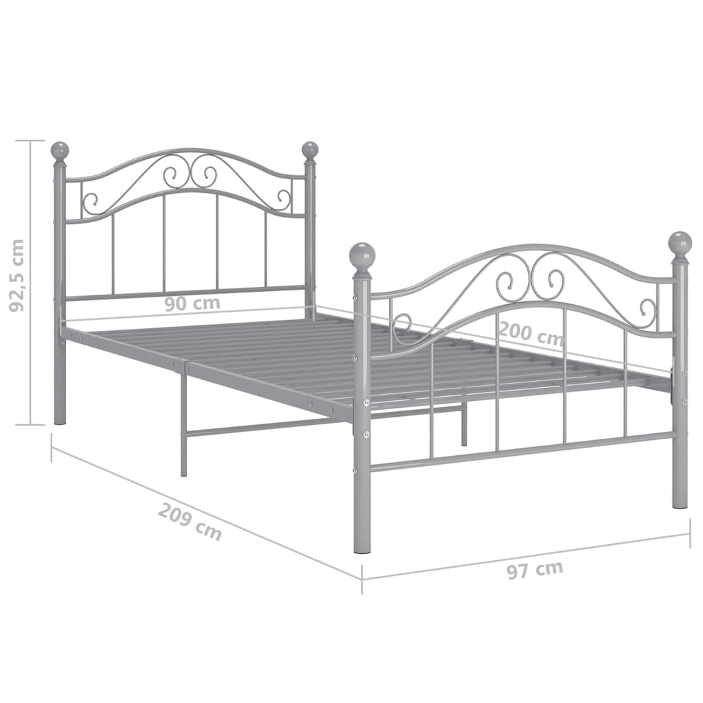 Bed Frame | Grey | Powder-coated metal | Single |  Durable  | Bed Frame