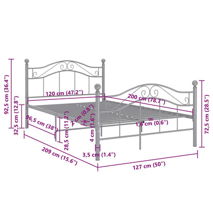 Bed Frame without Mattress Grey Metal 120x200 cm