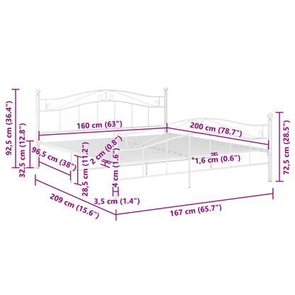 Bed Frame | White | Powder-Coated Metal | Double |  Tough | Bed Frame