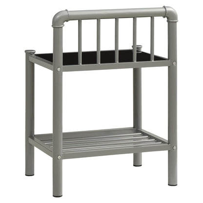 Bedside Cabinets 2 pcs Grey and Black Metal and Glass