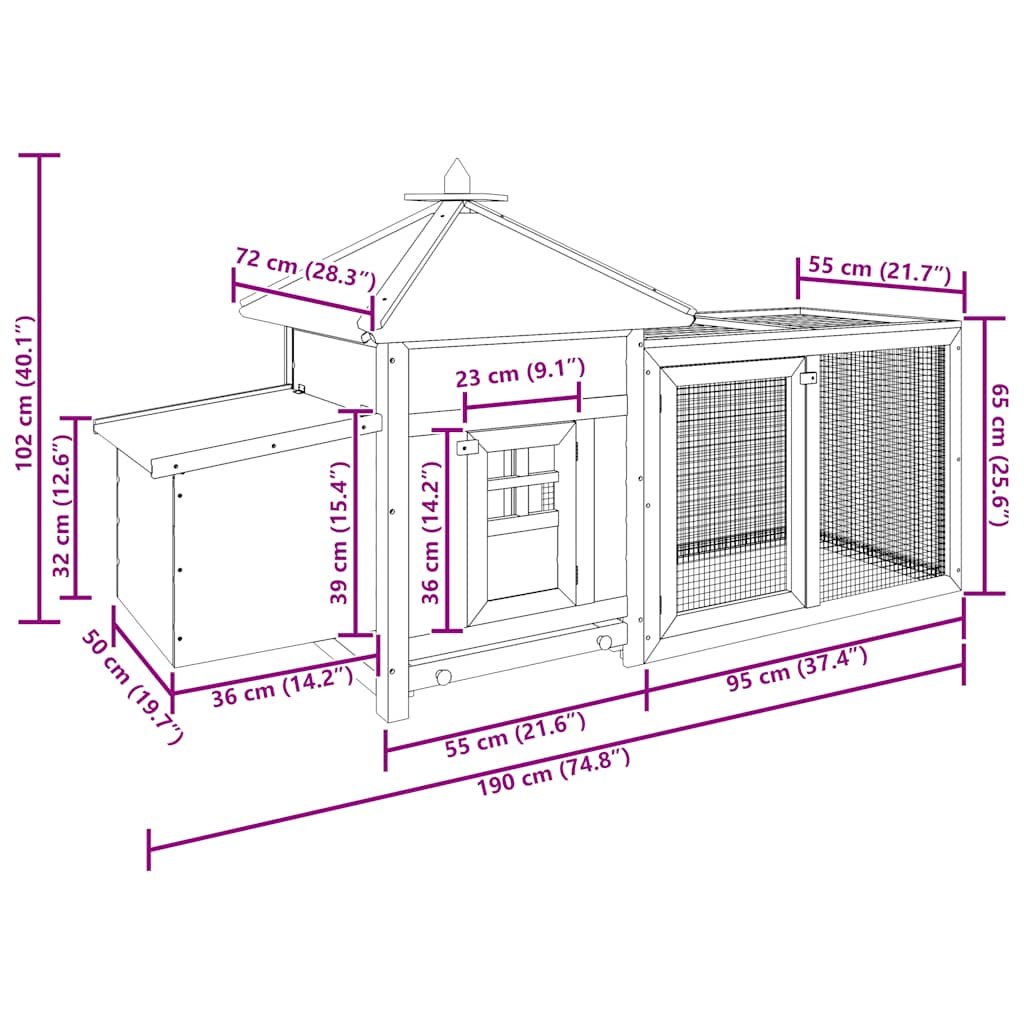 Chicken Coop with Nest Box Mocha 190x72x102 cm Solid Firwood