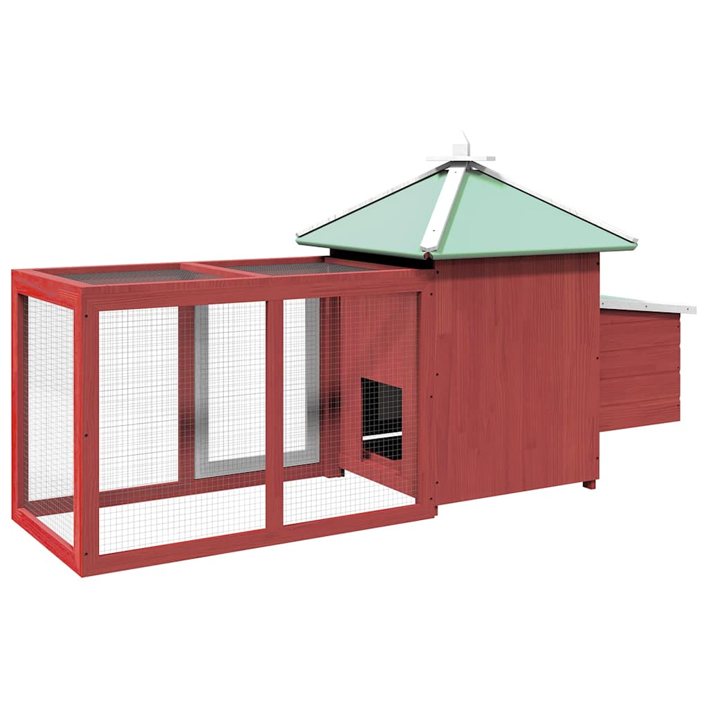 170983 vidaXL Chicken Coop with Nest Box Red 190x72x102 cm Solid Firwood