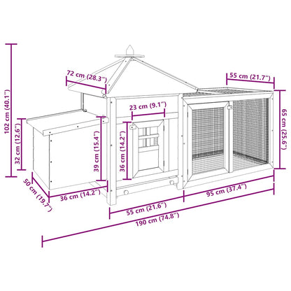 Chicken Coop with Nest Box Red 190x72x102 cm Solid Firwood