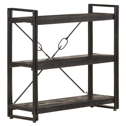 3-Tier Bookcase Black 90x30x80 cm Solid Mango Wood