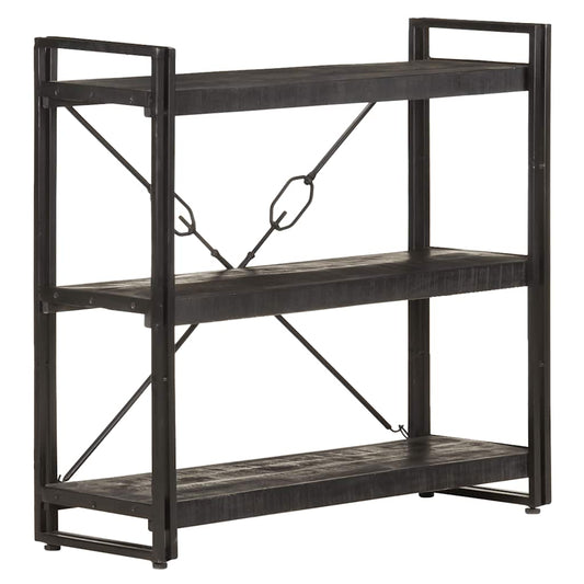 3-Tier Bookcase Black 90x30x80 cm Solid Mango Wood