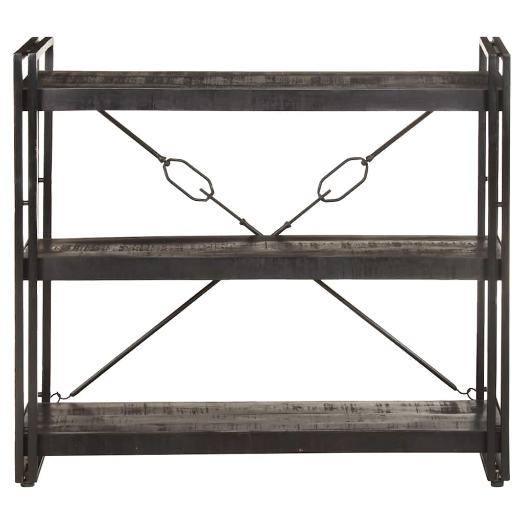 3-Tier Bookcase Black 90x30x80 cm Solid Mango Wood