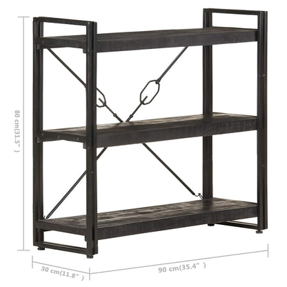 3-Tier Bookcase Black 90x30x80 cm Solid Mango Wood