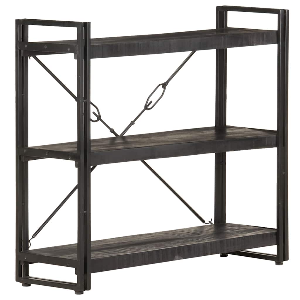 3-Tier Bookcase Black 90x30x80 cm Solid Mango Wood