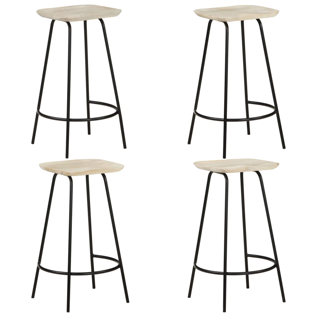 Bar Stools 4 pcs Solid Mango Wood with beautiful bleached finish, showcasing unique wood grains and craftsmanship.