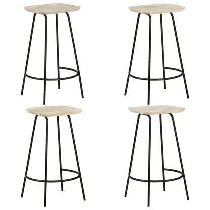 Bar Stools 4 pcs Solid Mango Wood with beautiful bleached finish, showcasing unique wood grains and craftsmanship.