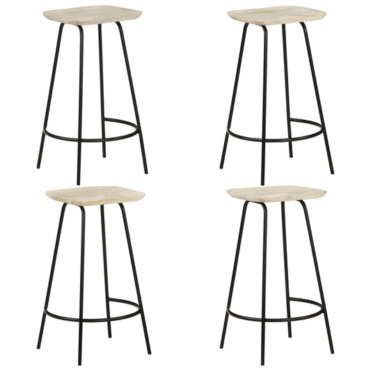 Bar Stools 4 pcs Solid Mango Wood with beautiful bleached finish, showcasing unique wood grains and craftsmanship.
