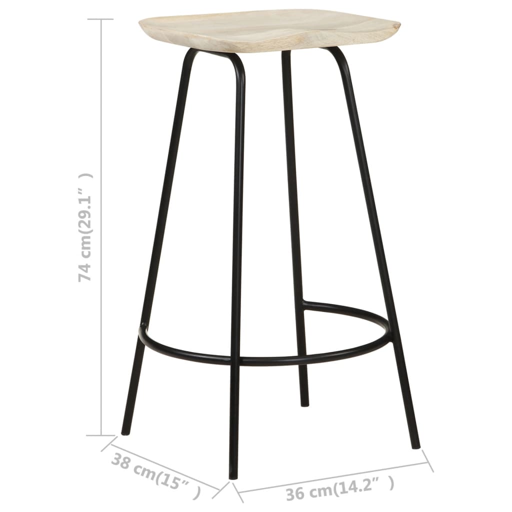 Bar Stools 4 pcs Solid Mango Wood – Set of four stylish wooden bar stools crafted from solid mango wood, featuring a bleached finish and built-in footrests for comfort.