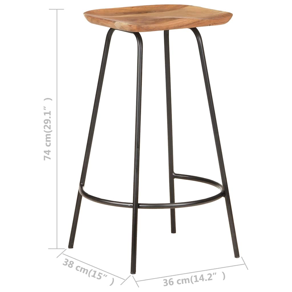 Elegant bar stools 2 pcs made from solid acacia wood, featuring a sturdy iron base and showcasing the beauty of natural wood grains.