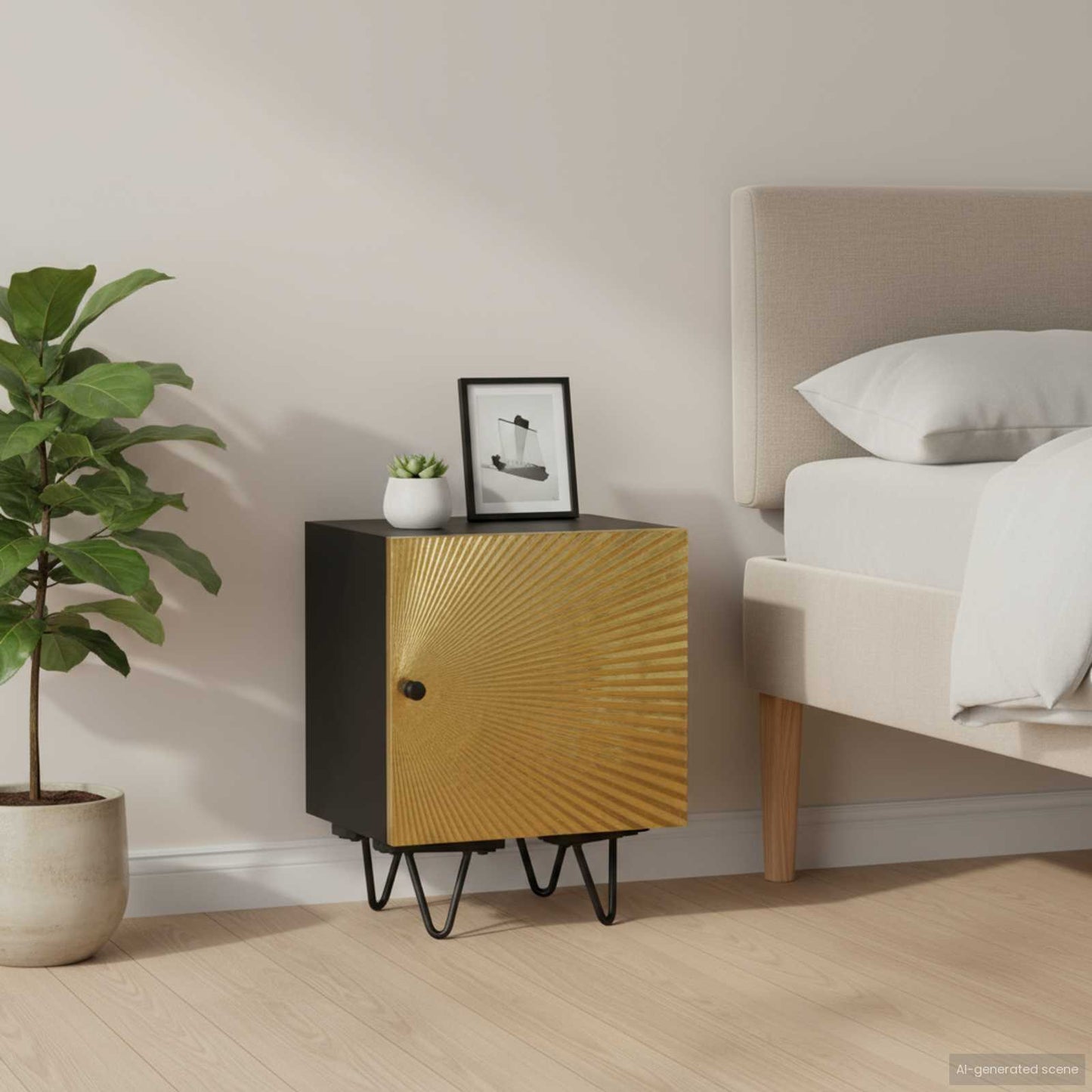 322680 vidaXL Bedside Cabinet with Brass Front 40x30x50 cm Solid Mango Wood
