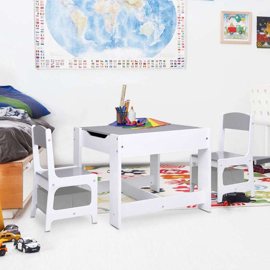 80283 vidaXL Children's Table with 2 Chairs White MDF