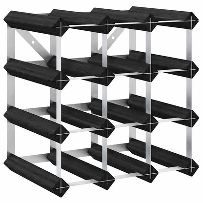 Wine Rack for 12 Bottles Black Solid Pine Wood