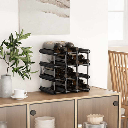 Wine Rack for 12 Bottles Black Solid Pine Wood