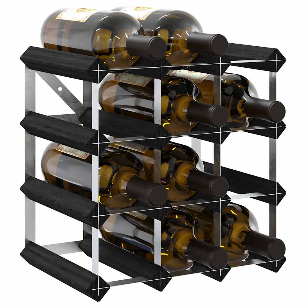 Wine Rack for 12 Bottles Black Solid Pine Wood