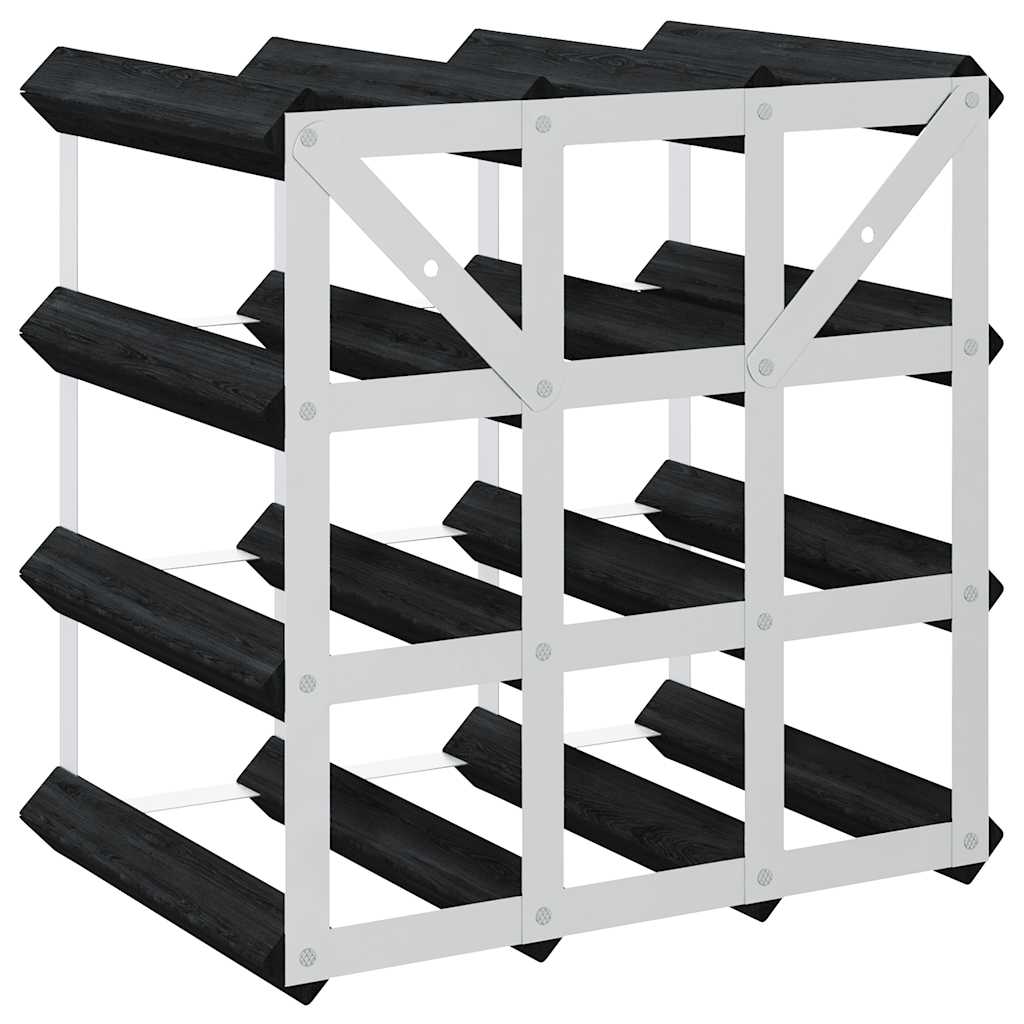 Wine Rack for 12 Bottles Black Solid Pine Wood
