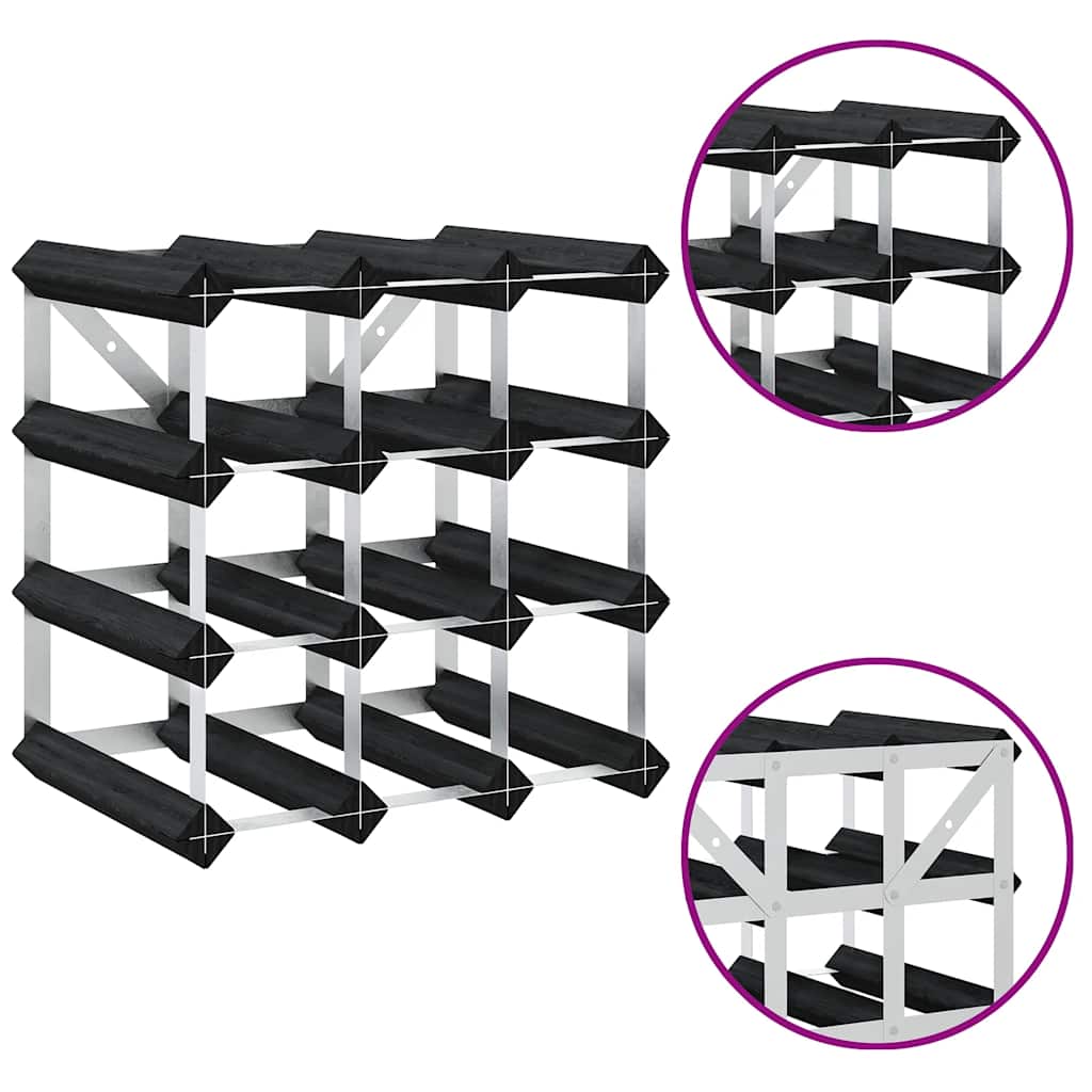 Wine Rack for 12 Bottles Black Solid Pine Wood