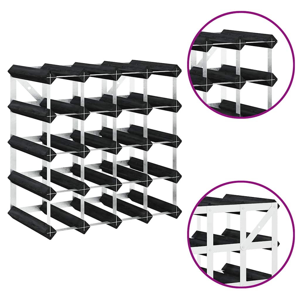 Wine Rack for 20 Bottles Black Solid Pine Wood