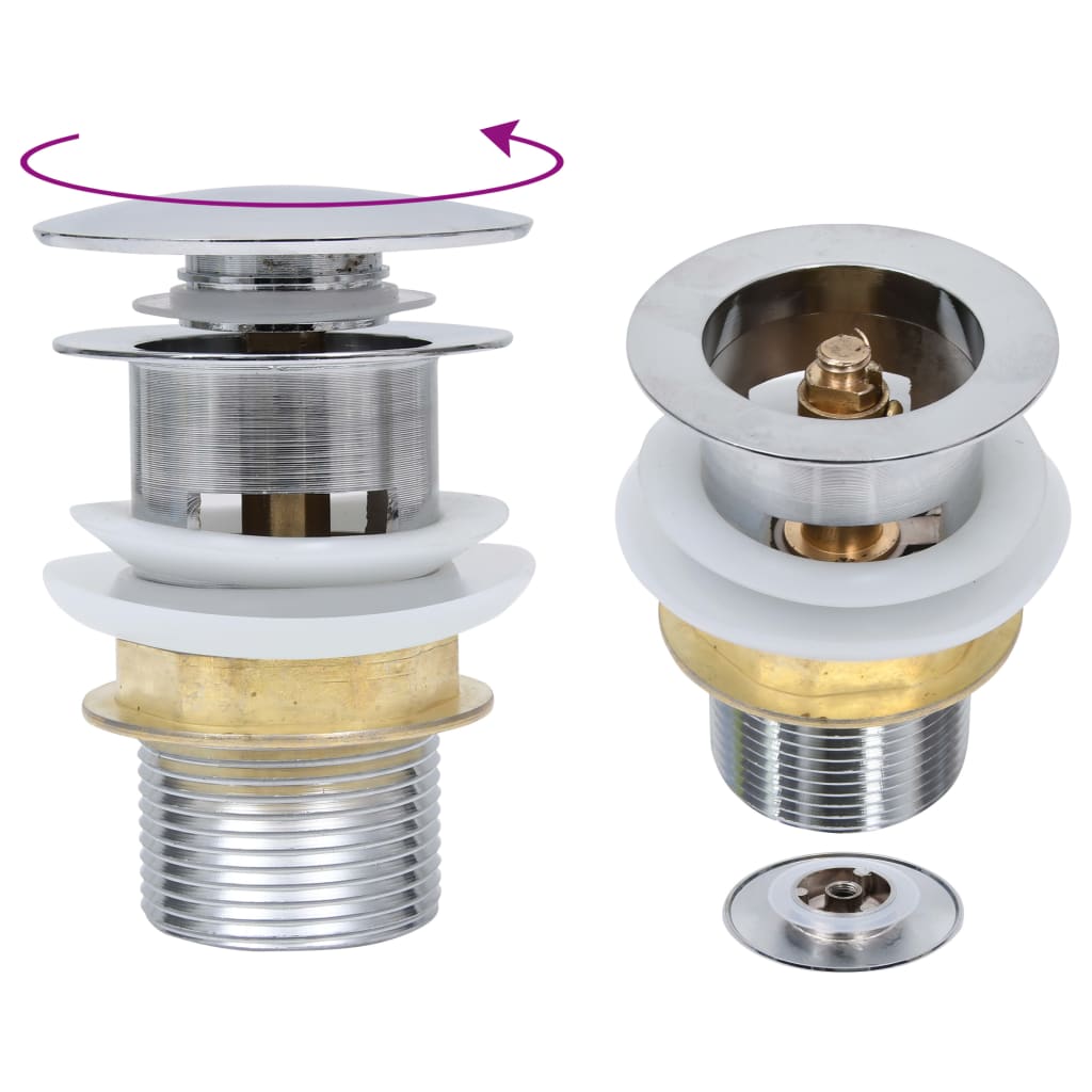 Push Drain without Overflow Function Silver 6.4x6.4x9.1 cm