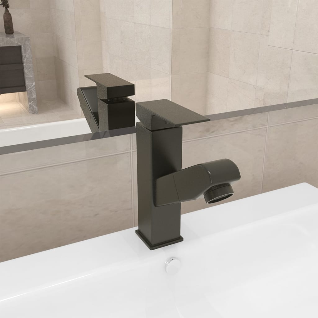 Bathroom Basin Faucet with Pull-out Function Grey 157x172 mm