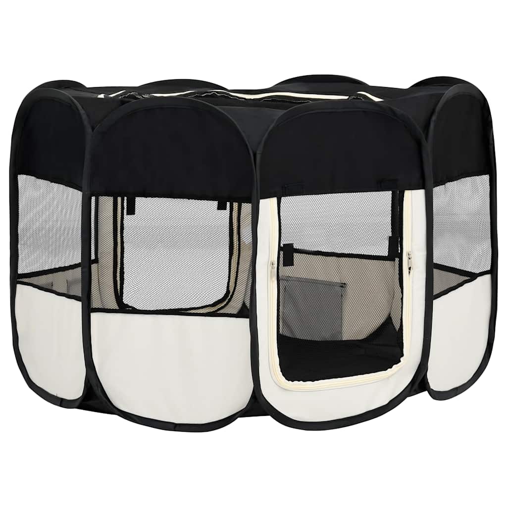 Foldable Dog Playpen with Carrying Bag Black 125x125x61 cm