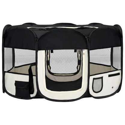 171008 vidaXL Foldable Dog Playpen with Carrying Bag Black 145x145x61 cm