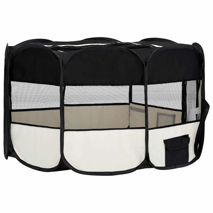 171008 vidaXL Foldable Dog Playpen with Carrying Bag Black 145x145x61 cm