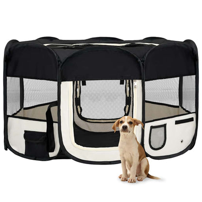 171008 vidaXL Foldable Dog Playpen with Carrying Bag Black 145x145x61 cm
