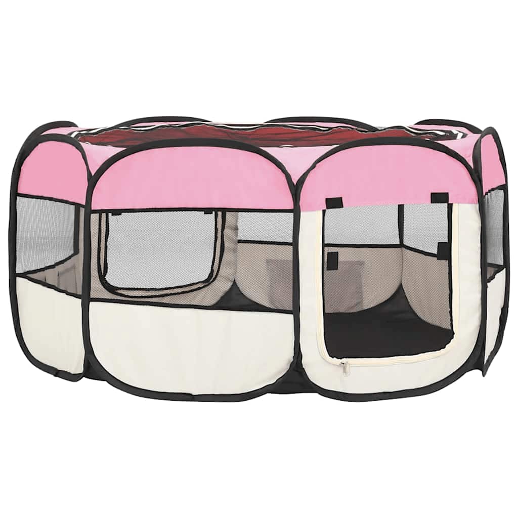 Foldable Dog Playpen with Carrying Bag Pink 145x145x61 cm