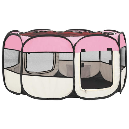 Foldable Dog Playpen with Carrying Bag Pink 145x145x61 cm