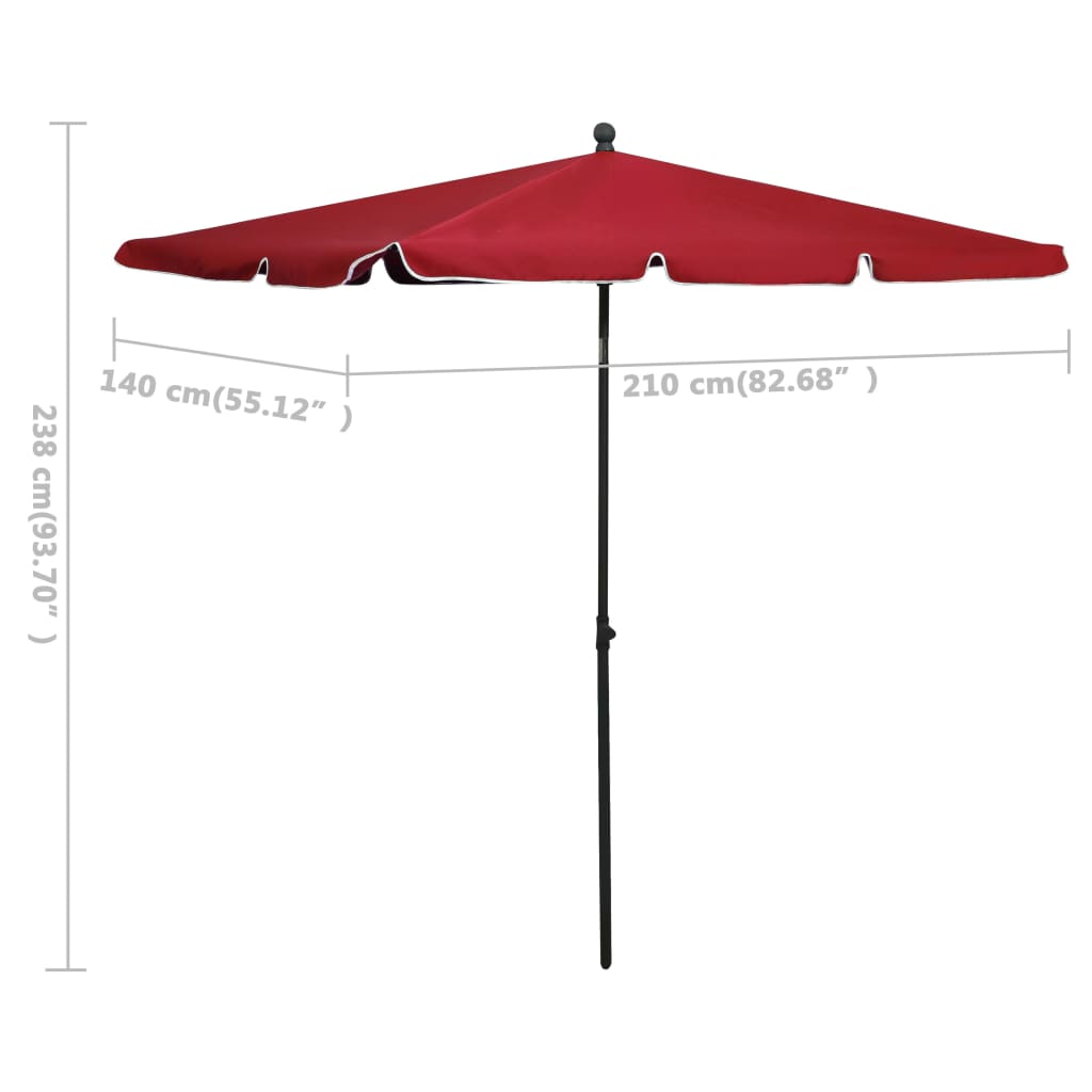 Garden Parasol | Bordeaux Red | 100% Polyester Fabric | 210x140 cm