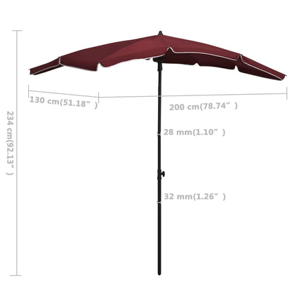 Garden Parasol | Bordeaux Red | Steel, Polyester | Large | Tiltable