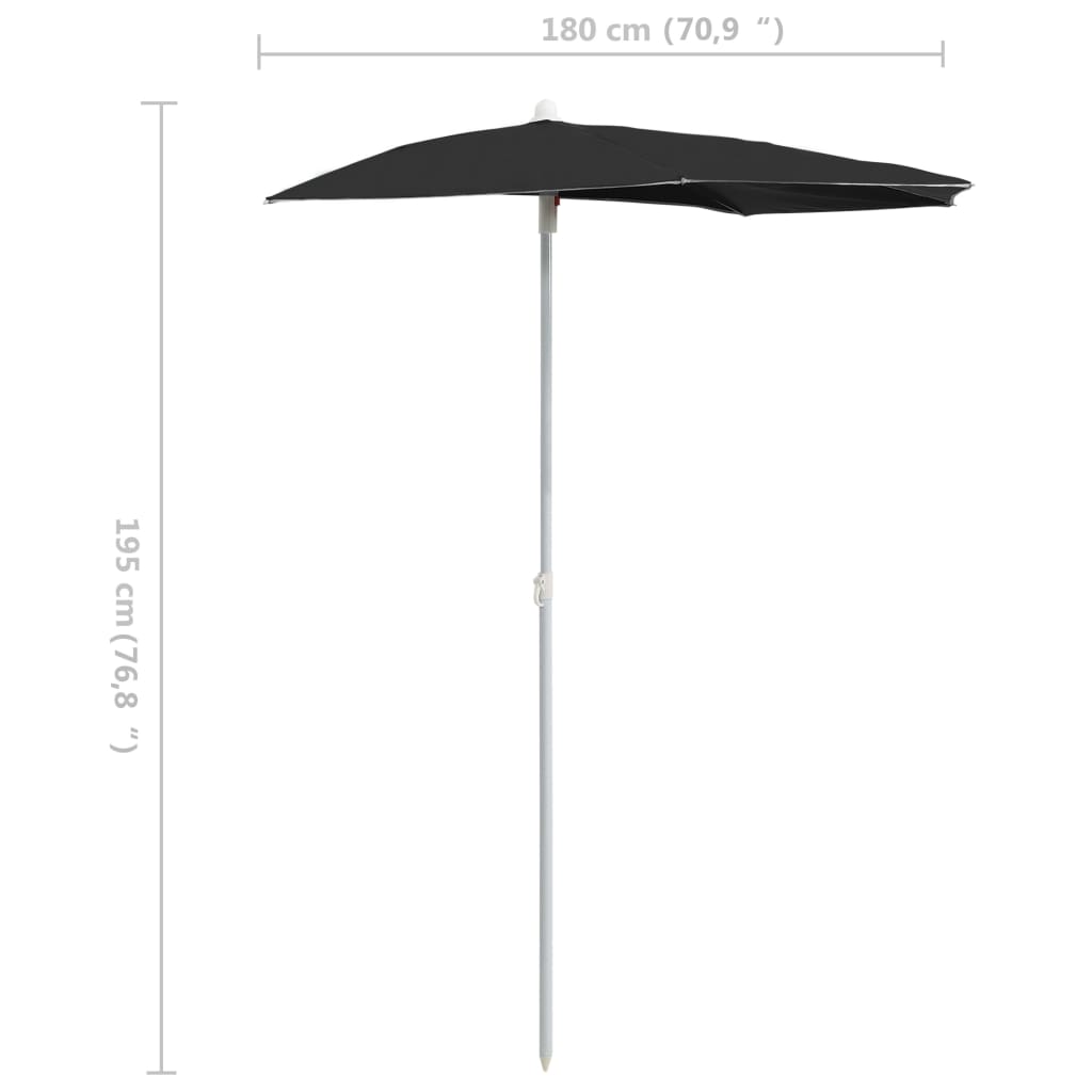 Garden Half Parasol with Pole 180x90 cm Black