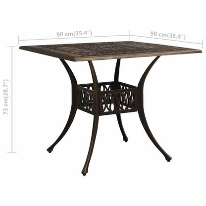 315588 vidaXL Garden Table Bronze 90x90x73 cm Cast Aluminium