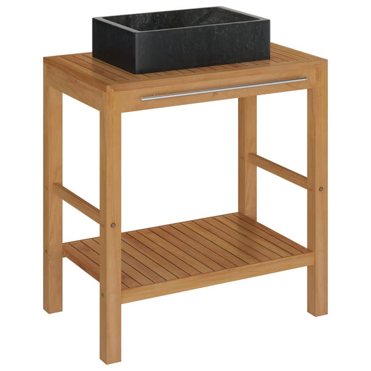Bathroom Vanity Cabinet Solid Teak with Sink Marble Black