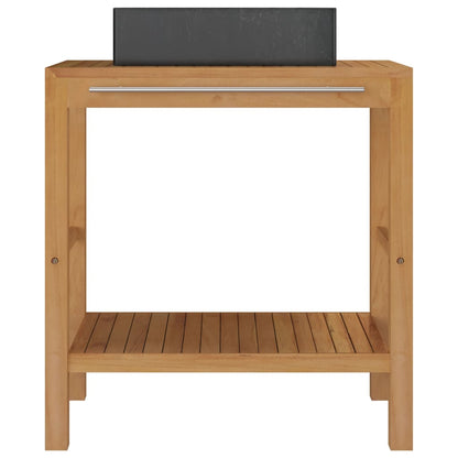 Bathroom Vanity Cabinet Solid Teak with Sink Marble Black