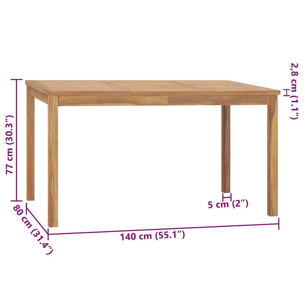 315619 vidaXL Garden Dining Table 140x80x77 cm Solid Teak Wood