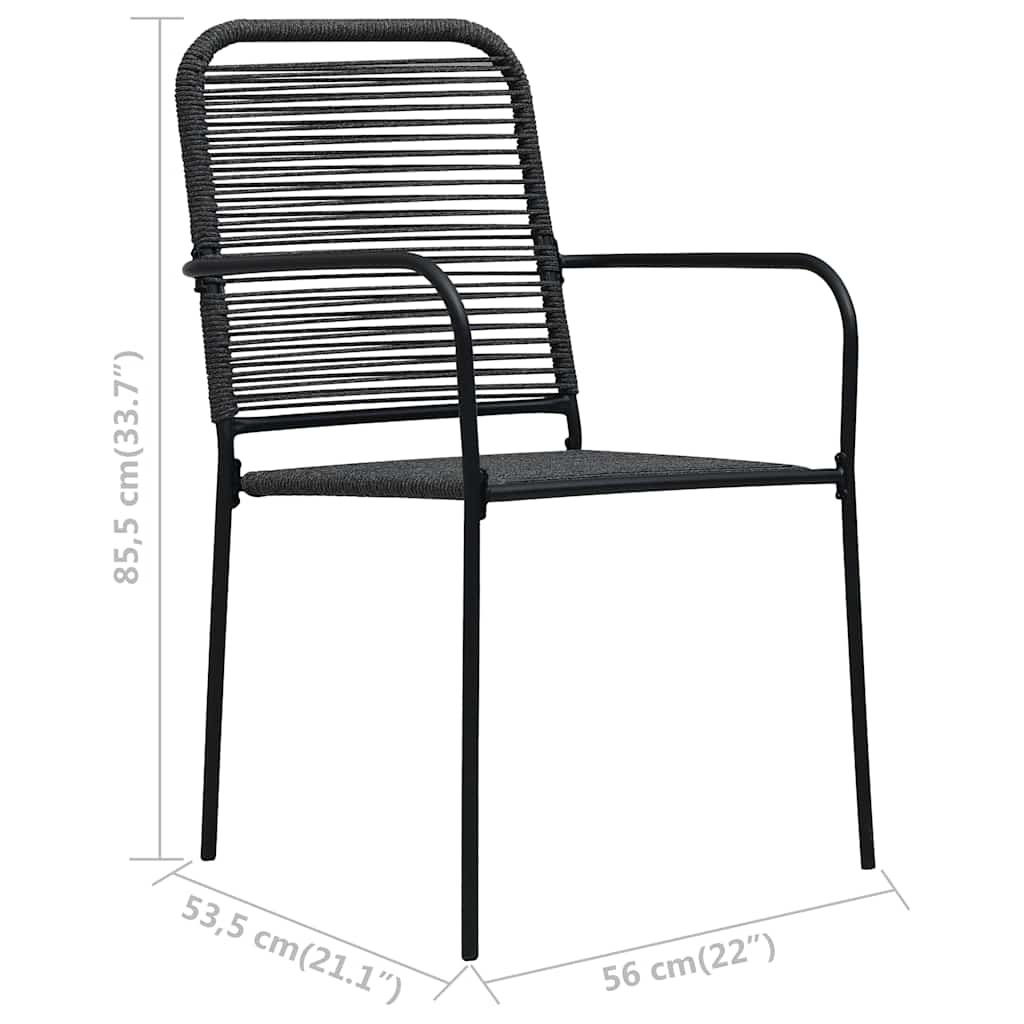 3 Piece Garden Dining Set Cotton Rope and Steel Black