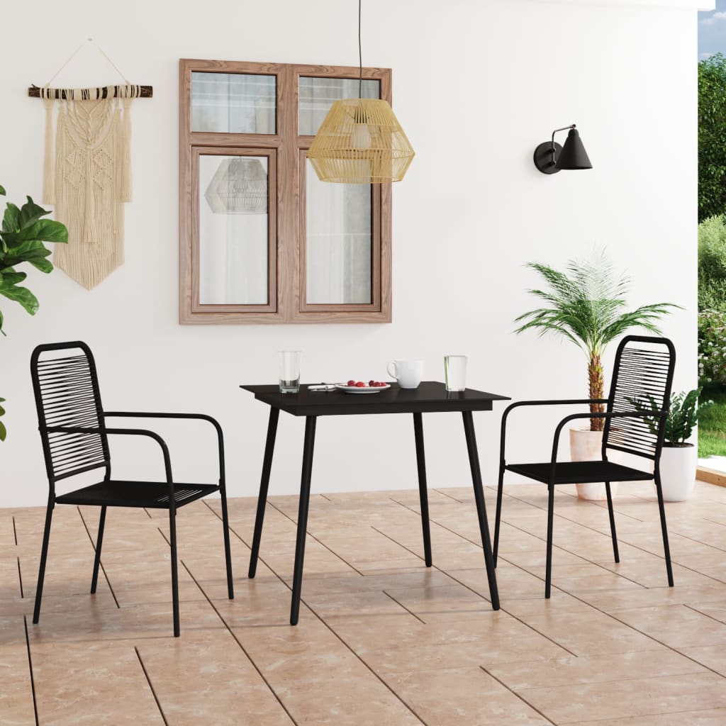 Dining Set | Black | Cotton rope, powder-coated steel, tempered glass