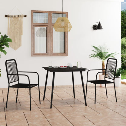 Dining Set | Black | Cotton rope, powder-coated steel, tempered glass