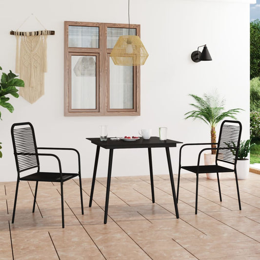 Dining Set | Black | Cotton rope, powder-coated steel, tempered glass