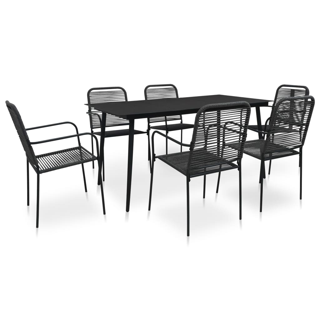 Dining Set | Black | Cotton rope, powder-coated steel, tempered glass