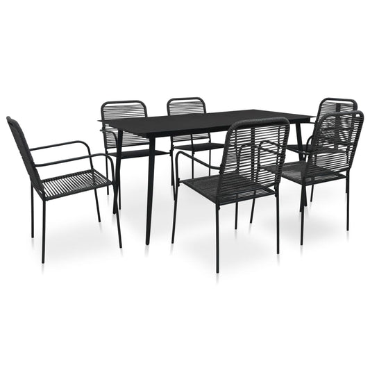 Dining Set | Black | Cotton rope, powder-coated steel, tempered glass
